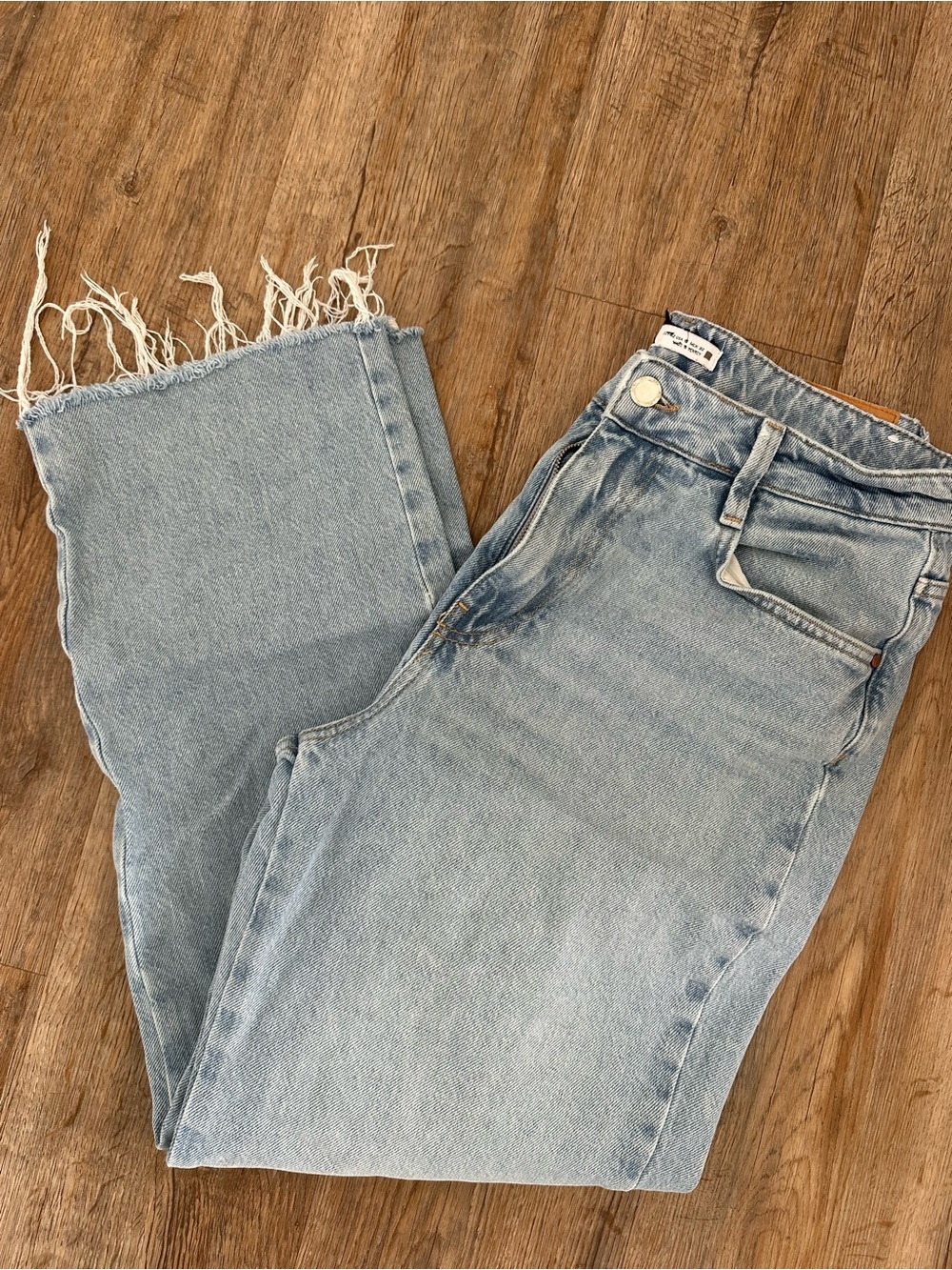 Zara Light Blue Cropped Fringe Hem Jeans